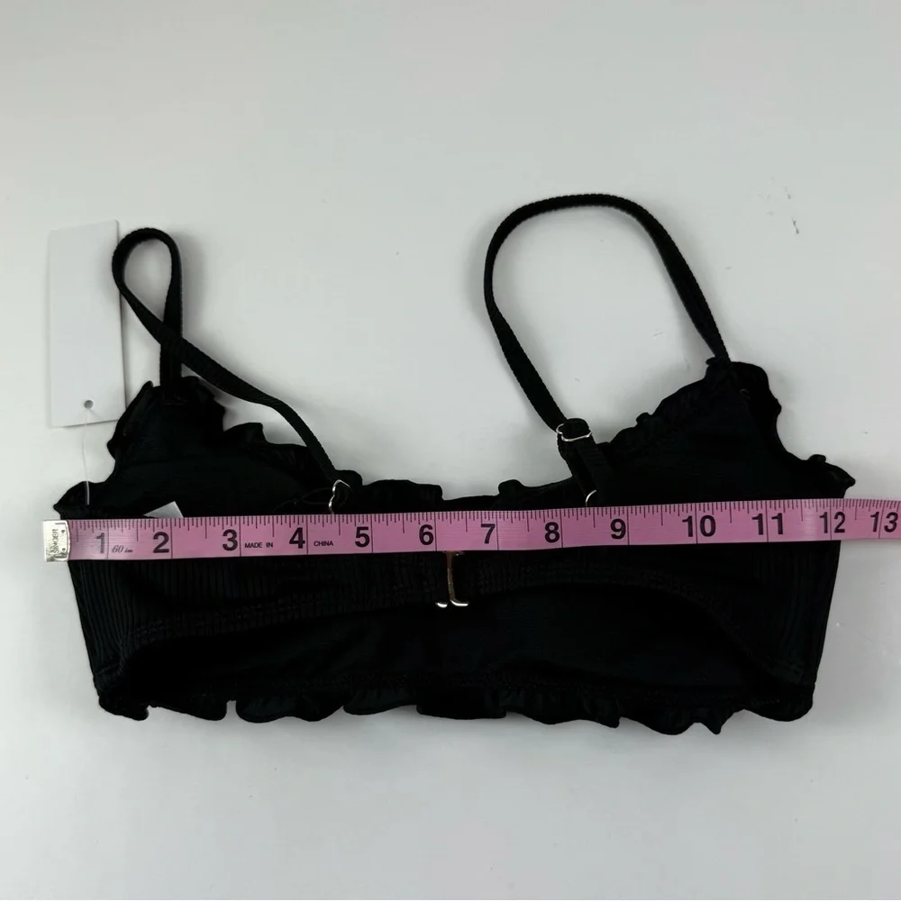 Salt + Cove Bikini Top Juniors Size XS Black Ruffle Ribbed Swim NWT